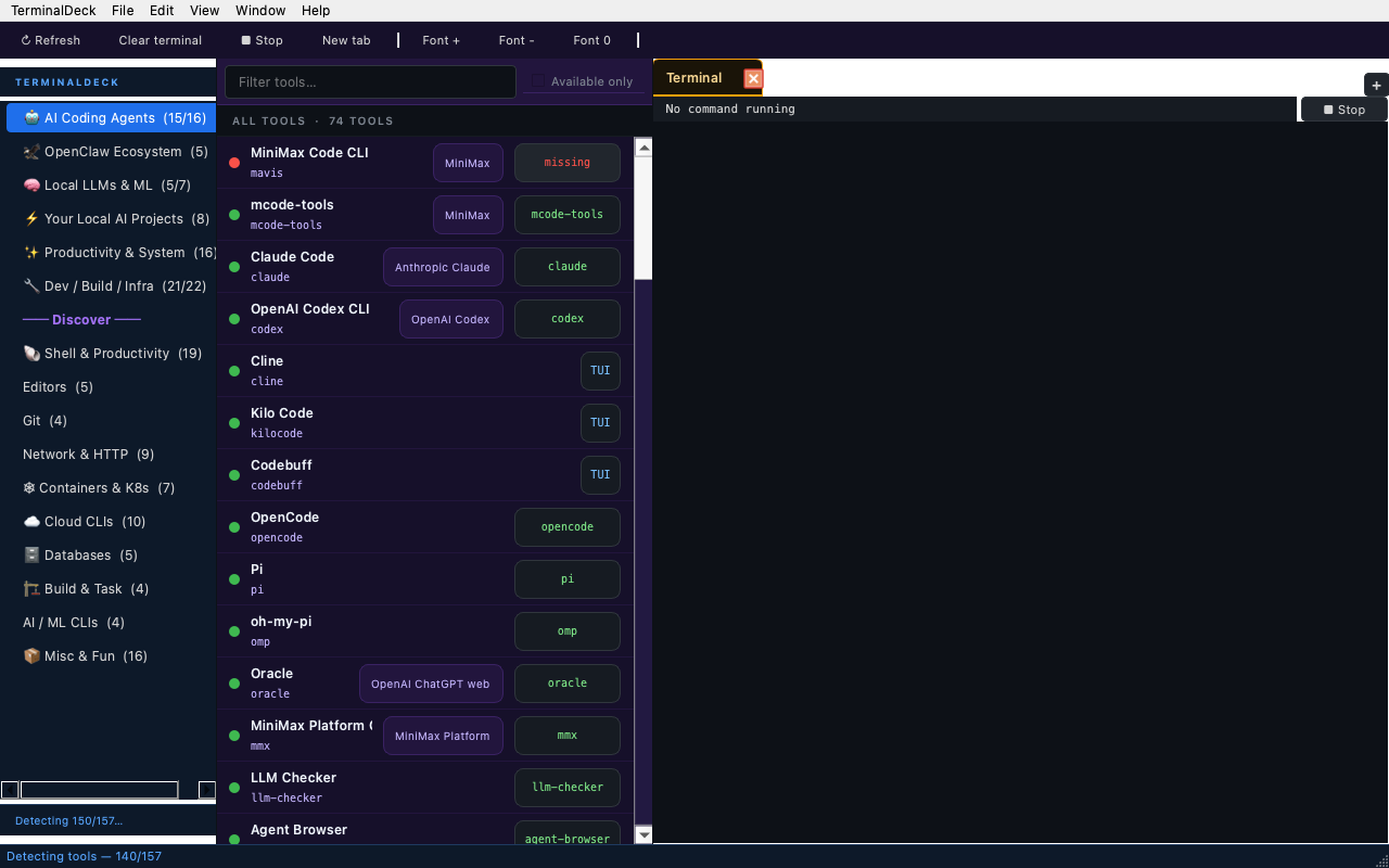 I built TerminalDeck — 157 CLI tools, one native macOS window