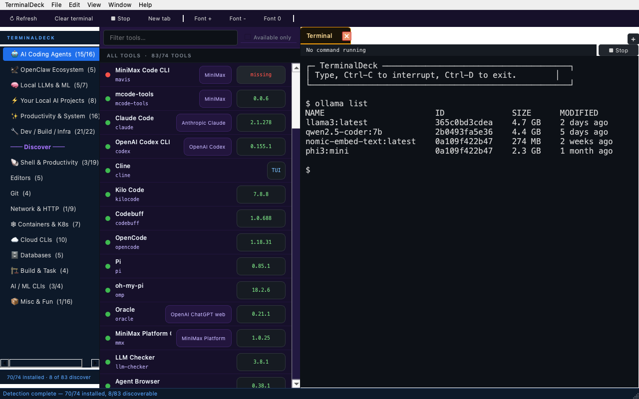 Built-in terminal with output